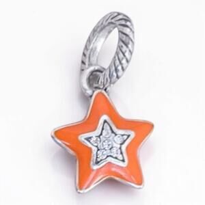 Brighton Orange Star Reversible Dangle Charm Enamel Pave Crystal Silver Plated